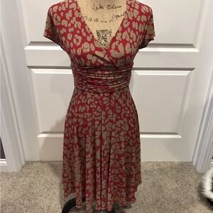 Chadwicks Red and Brown Midi Dress Size 4P
